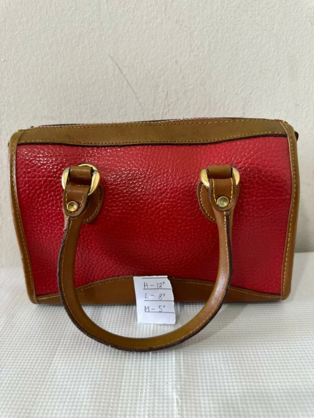 Vintage Dooney & Bourke AWL Red & British Tan Mini Boston Satchel Bag
